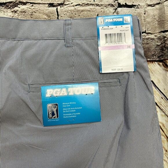 PGA Tour Shorts Men's Sz.38 Blue/white Golf Pinstripe Peacoat‎ 100% Polyester - Picture 7 of 10